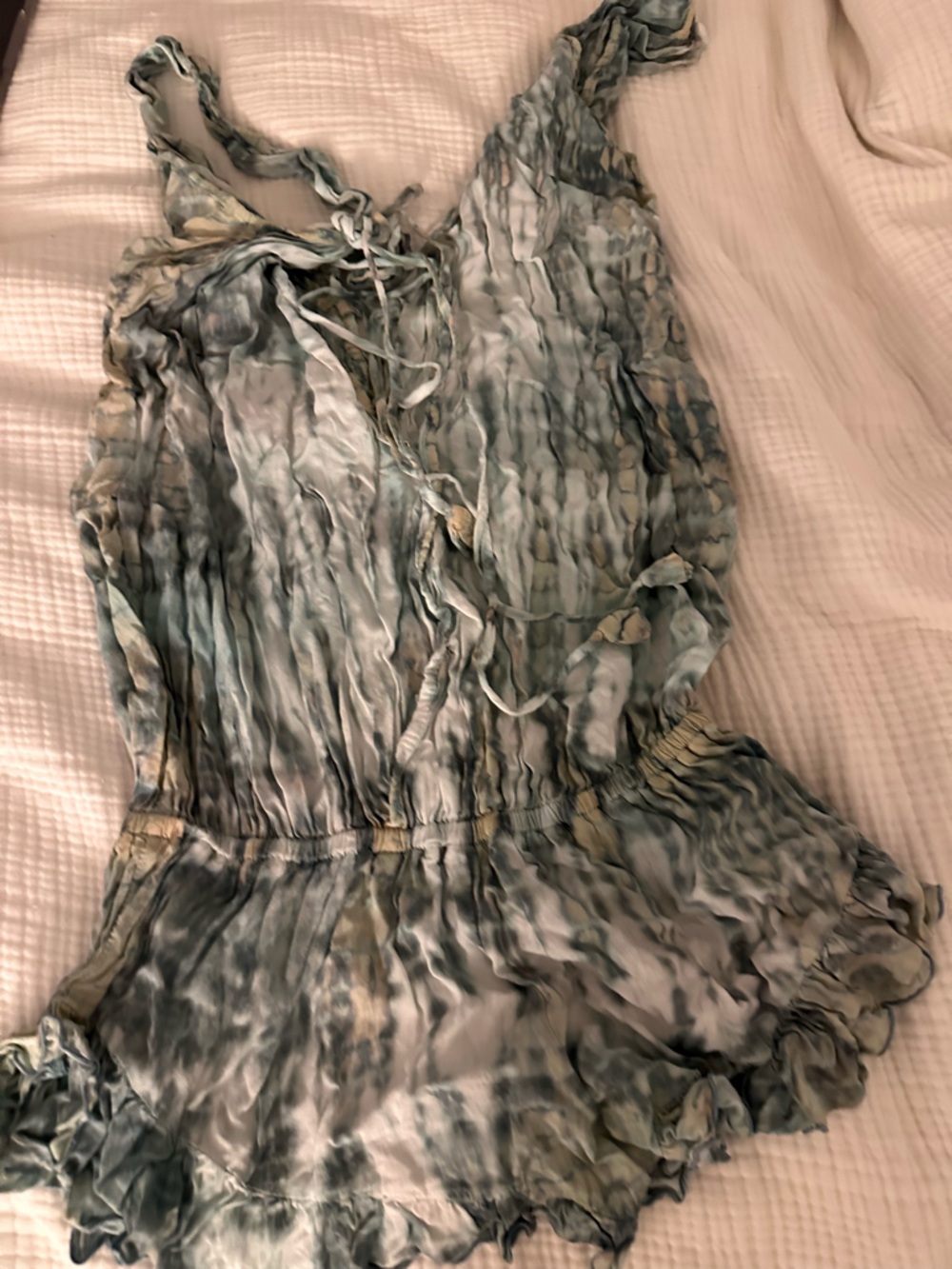 Light Blue Watercolor Ruched Romper
